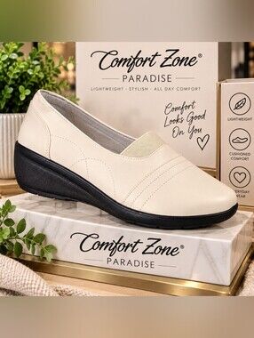 Comfort Zone Paradise Slip On Comfort Shoes Cream Size 11 Fits 10 NIB